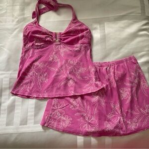 Pink Floral Halter tankini top and bottom